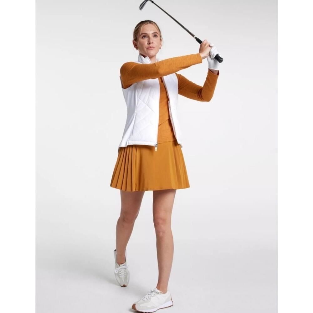 Calia Side Pleat Court Golf Skort Golden Warmth Pleated Athletic Tennis Skirt
